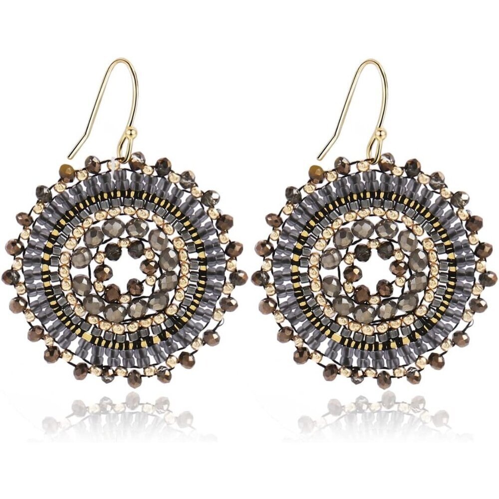 Grey Crystal Glass Bead Dangle Drop Statement Beaded Trendy Earrings For Women